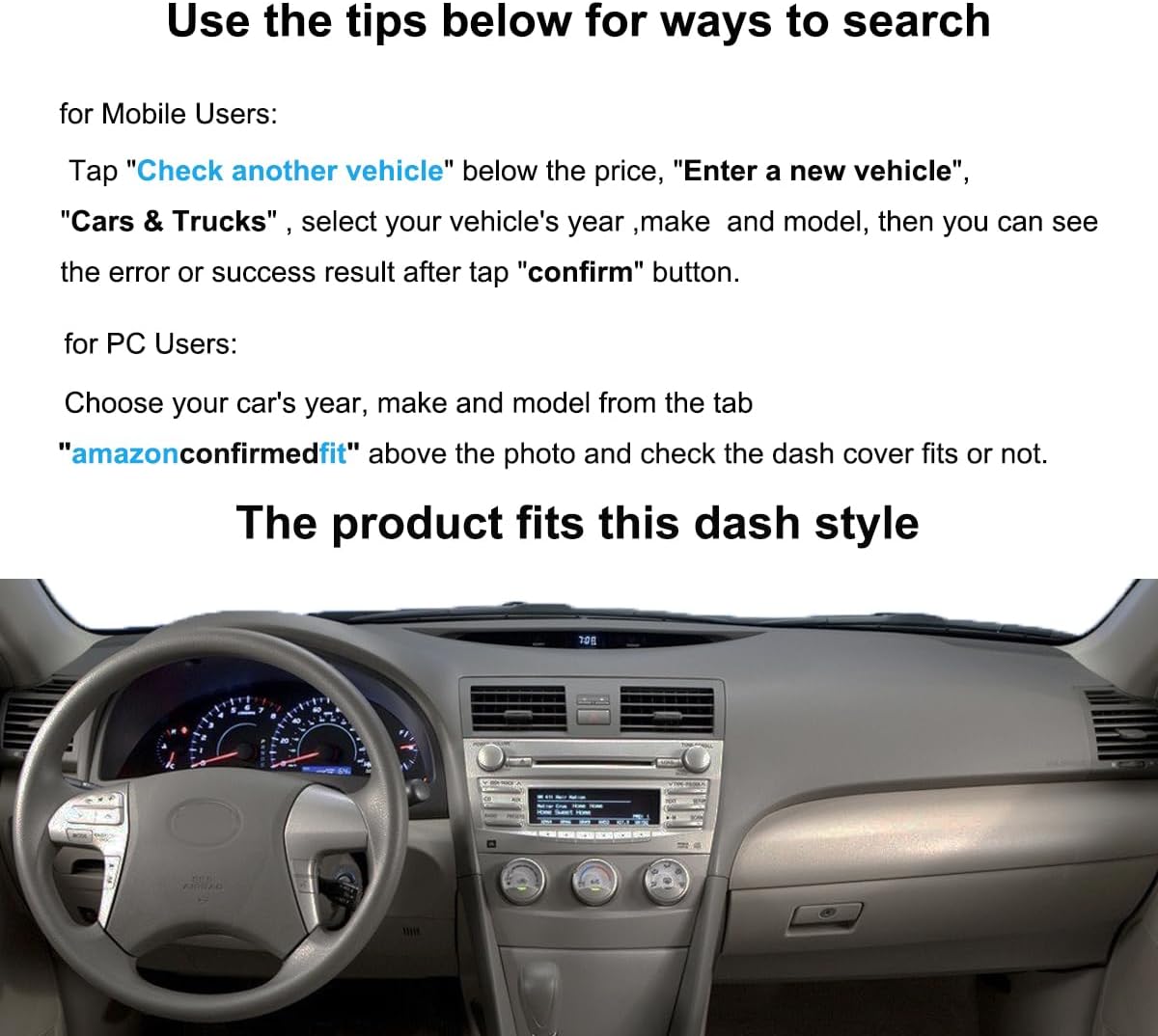 Yiz Dash Cover Mat Pad Fit for Toyota Camry | Custom Dashboard Cover Pad Carpet Protector - Image 2